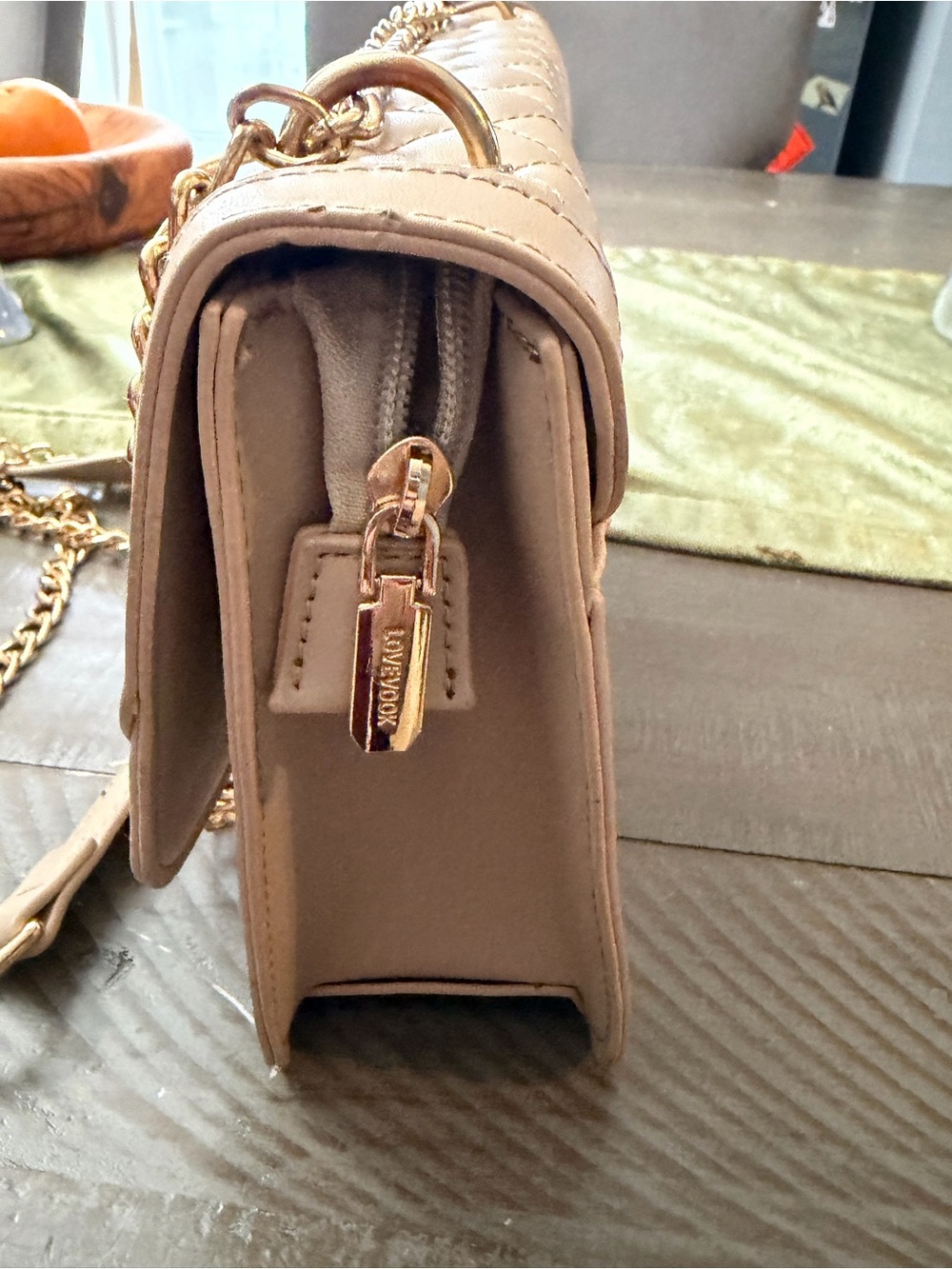 Quilted Taupe Chain Shoulder Bag with Gold Hardware - Picture 2 of 13